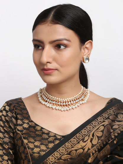 Kundan Choker With Pearls & Studs - Ruby Raang