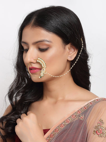 Maharani Kundan Nose Ring - Ruby Raang