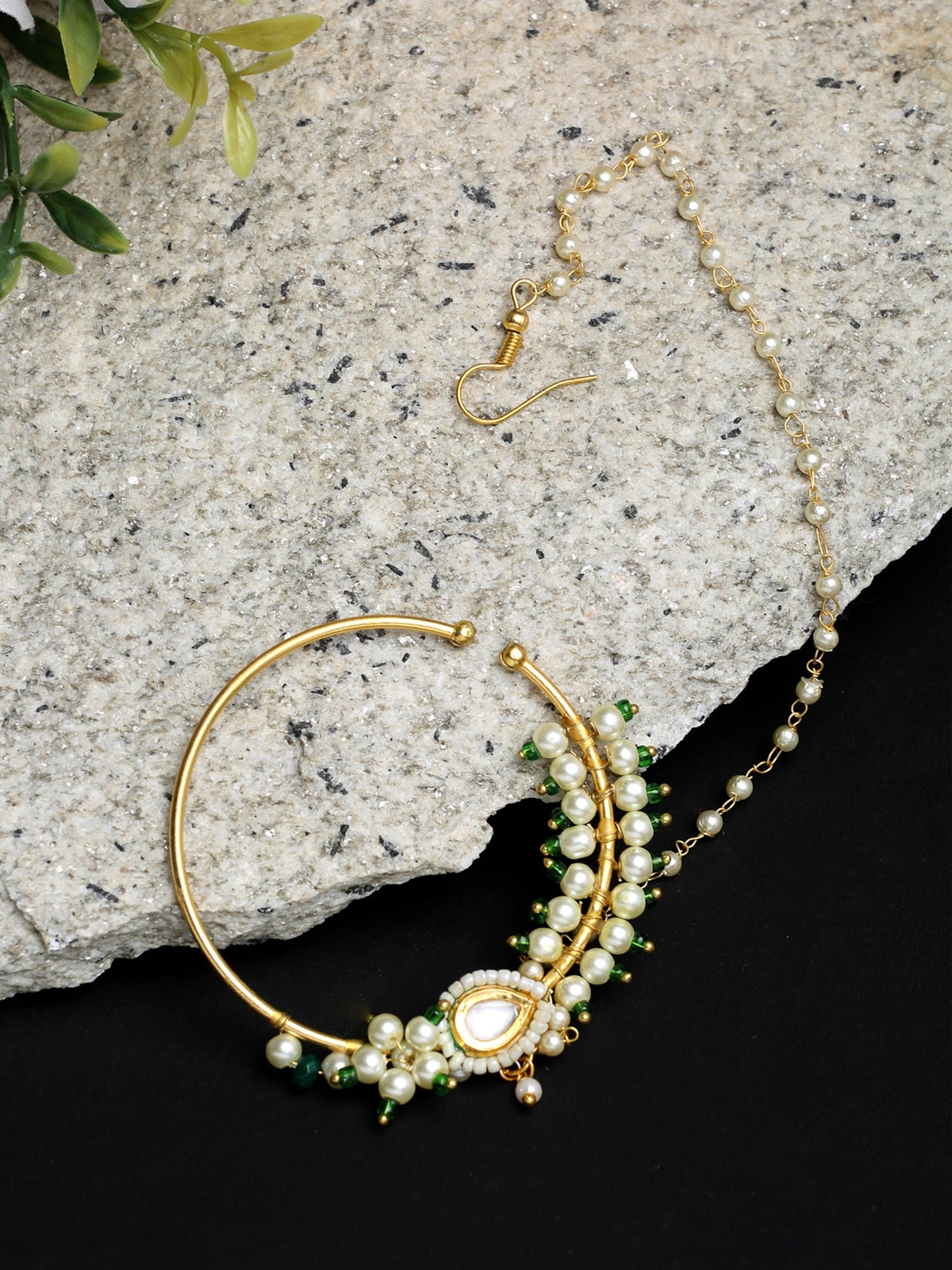 Maharani Kundan Nose Ring - Ruby Raang