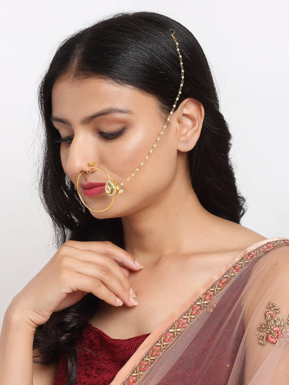 Maharani Kundan Nose Ring - Ruby Raang