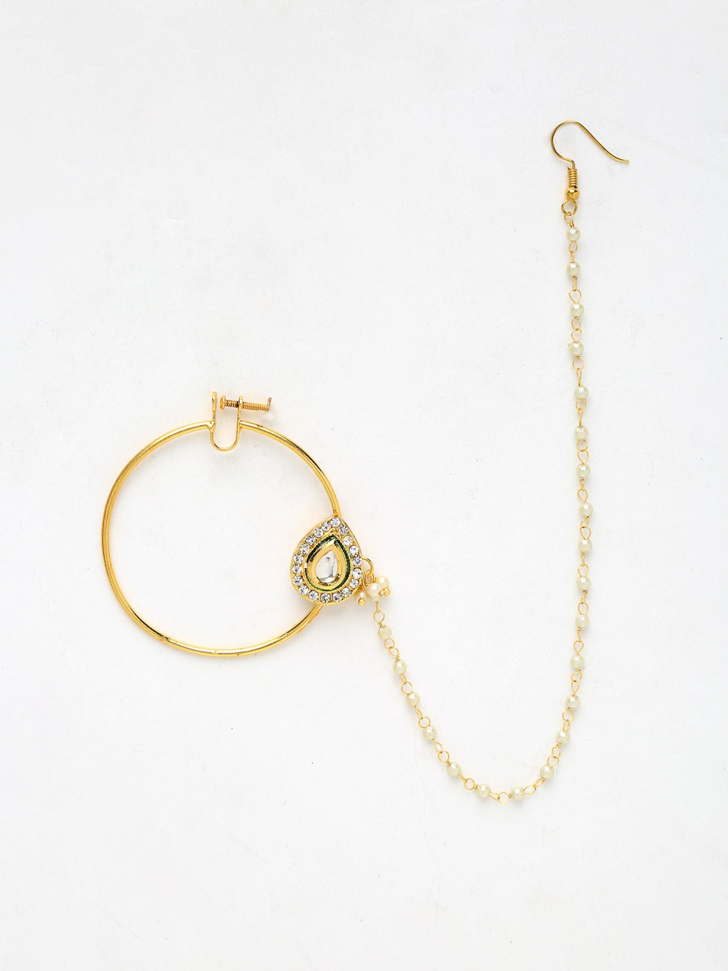 Maharani Kundan Nose Ring - Ruby Raang