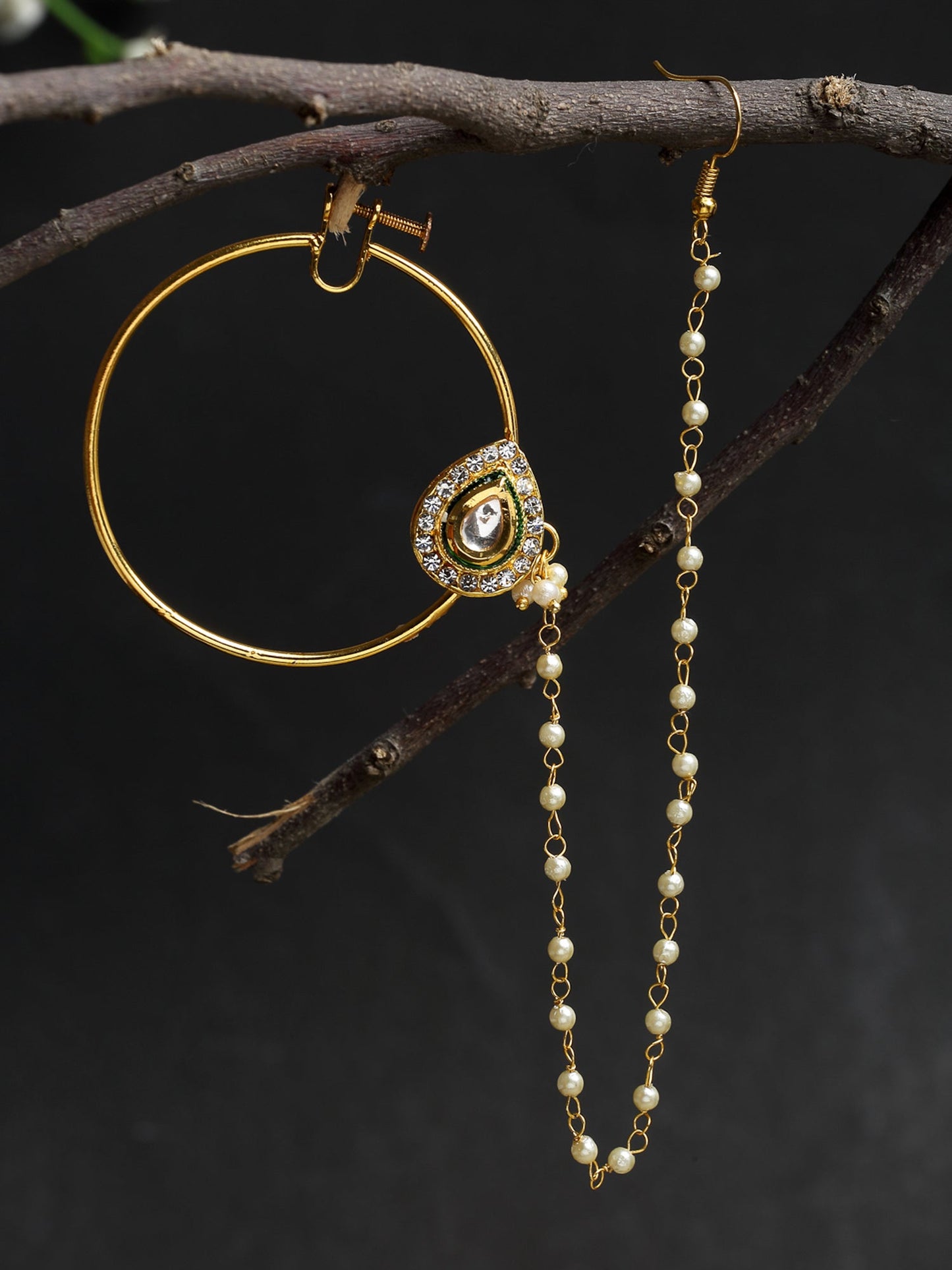 Maharani Kundan Nose Ring - Ruby Raang