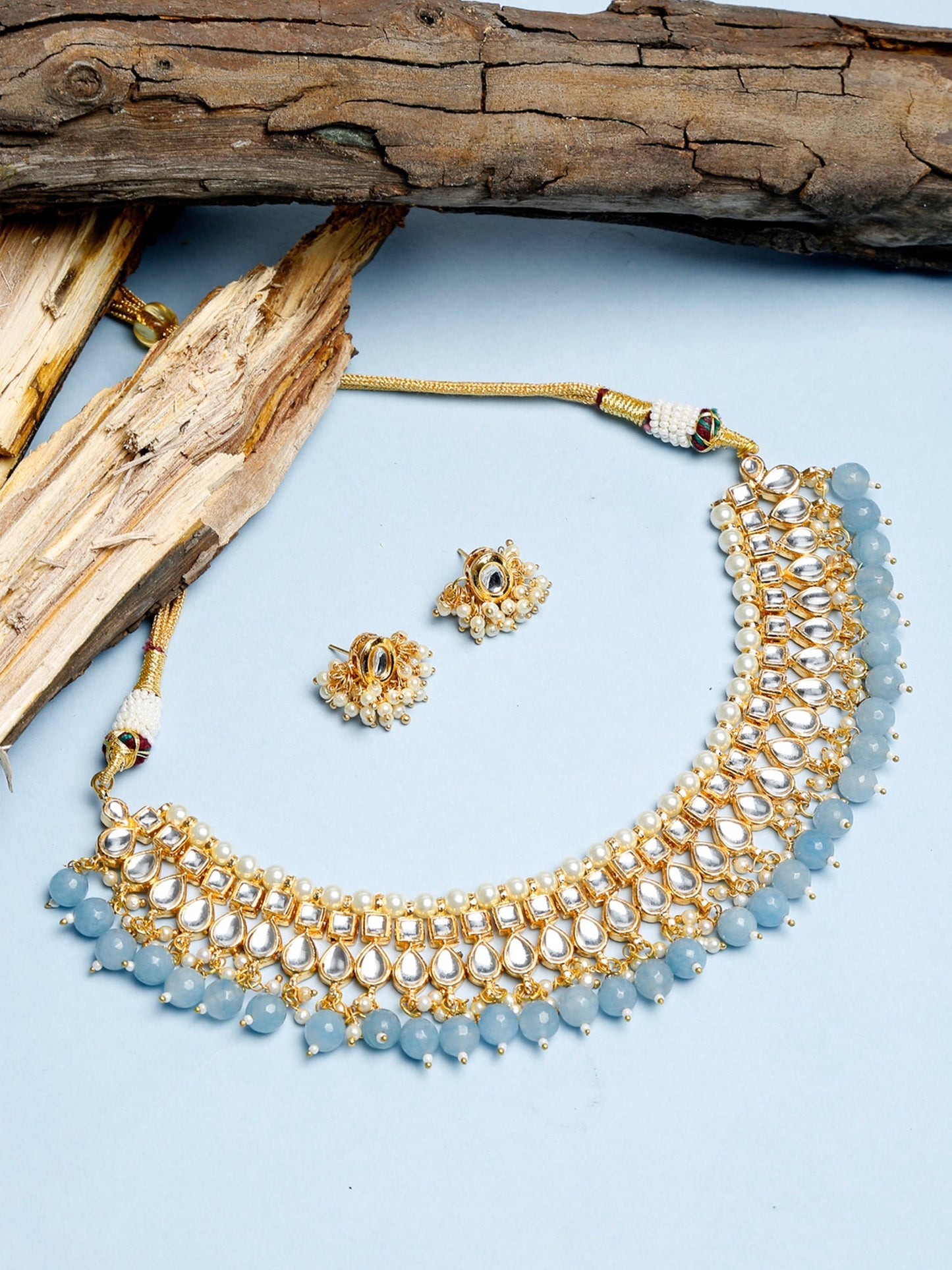 Stone Kundan Choker With Studs - Ruby Raang