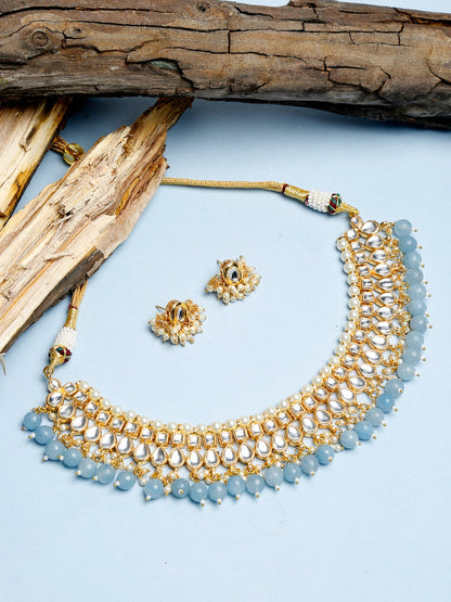 Stone Kundan Choker With Studs - Ruby Raang