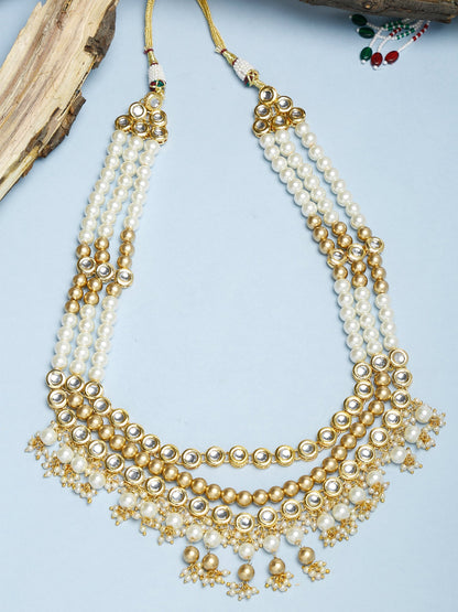 Gold-Polished And Kundan Neckpiece - Ruby Raang