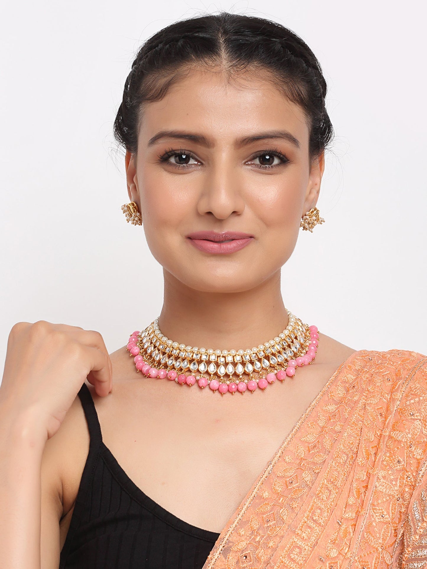 Stone Kundan Choker With Studs - Ruby Raang