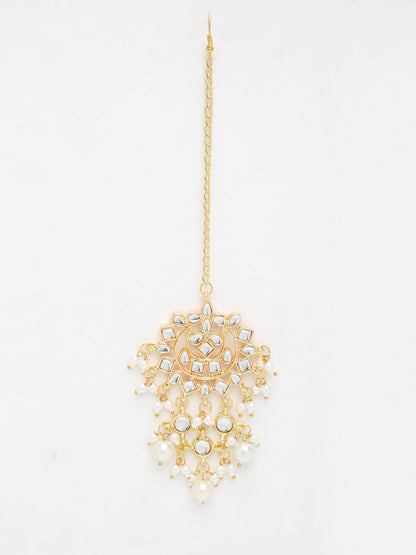 Kundan & Pearl Maang Tikka - Ruby Raang