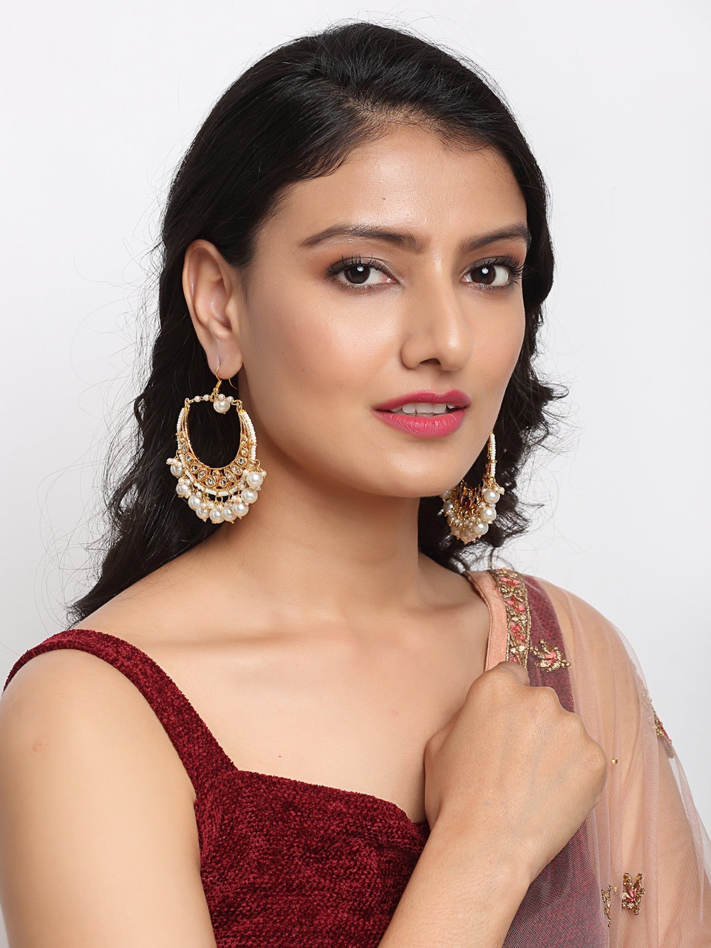 Kundan & Pearl Earrings - Ruby Raang