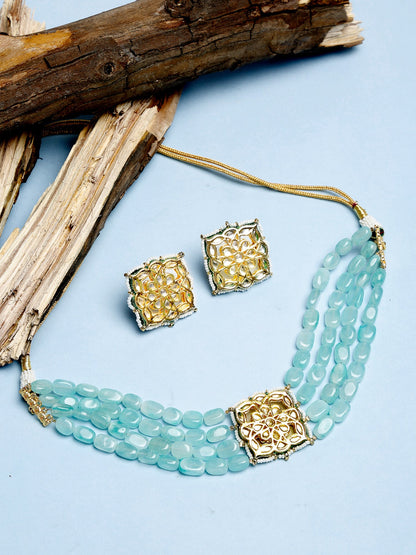 Stone Kundan Choker With Studs - Ruby Raang