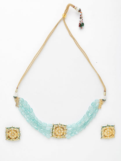 Stone Kundan Choker With Studs - Ruby Raang