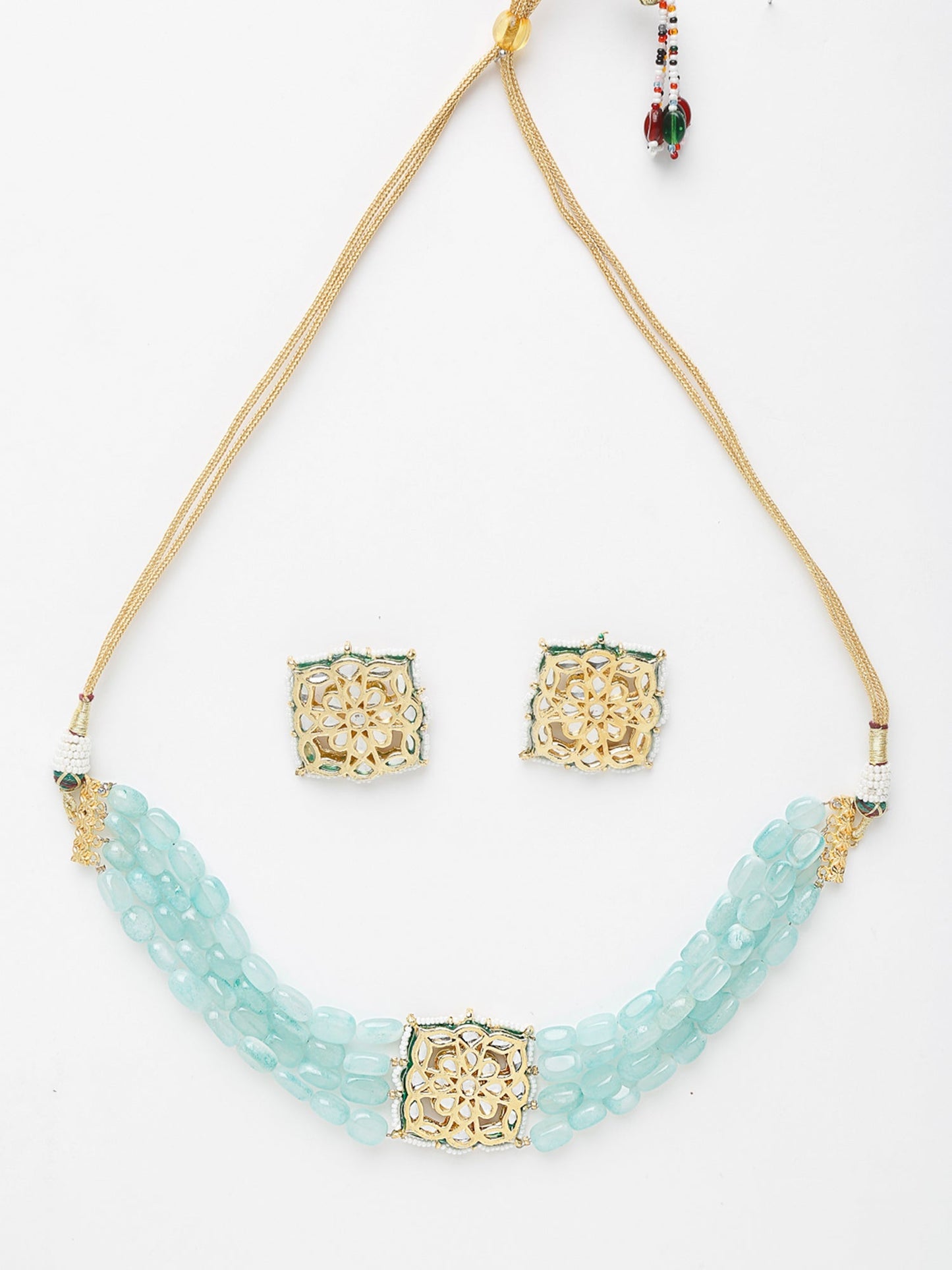 Stone Kundan Choker With Studs - Ruby Raang