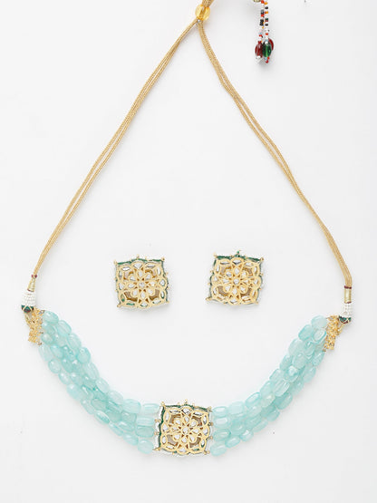 Stone Kundan Choker With Studs - Ruby Raang
