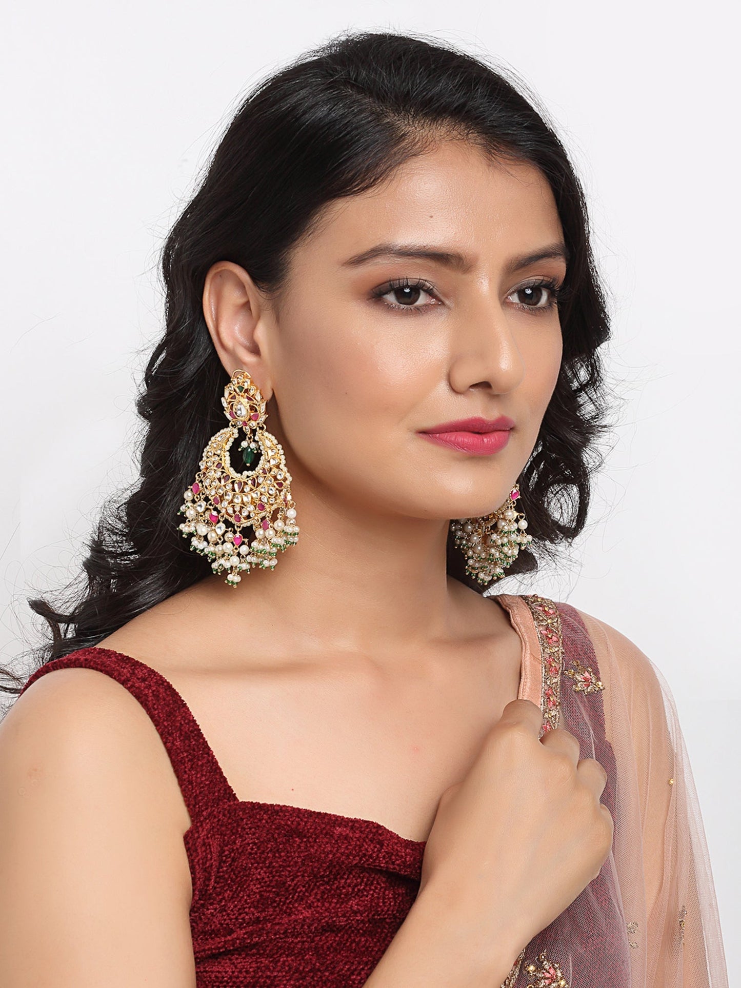 Kundan Multi Stone Earrings - Ruby Raang