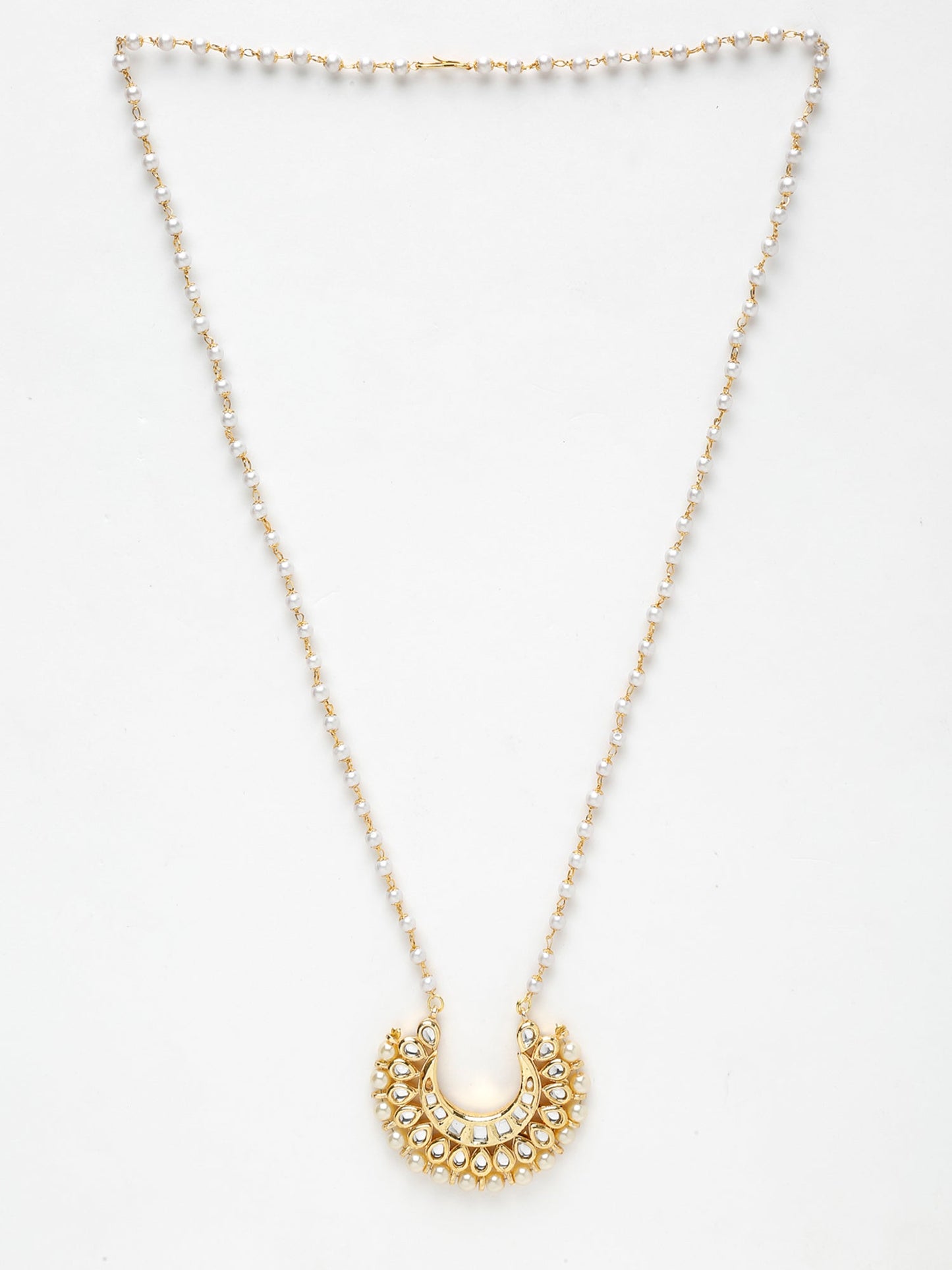 Long Kundan Pearl Neckpiece - Ruby Raang