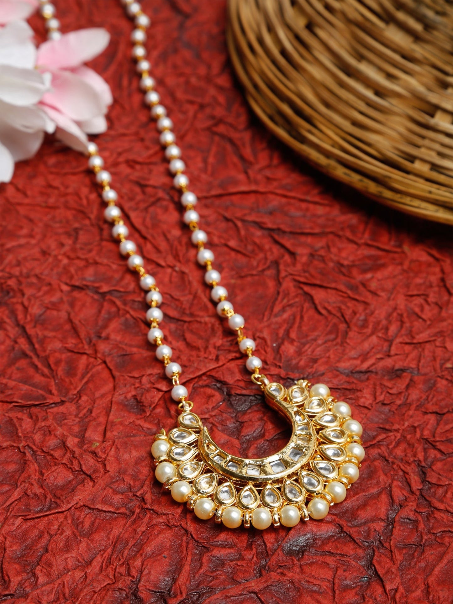 Long Kundan Pearl Neckpiece - Ruby Raang