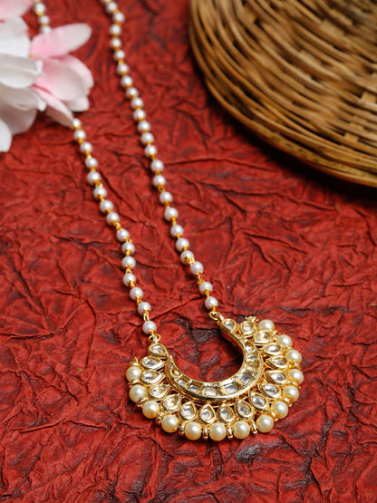 Long Kundan Pearl Neckpiece - Ruby Raang