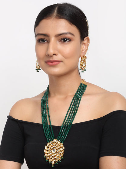 Long Kundan Neckpiece With Earrings - Ruby Raang
