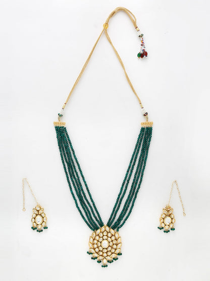 Long Kundan Neckpiece With Earrings - Ruby Raang
