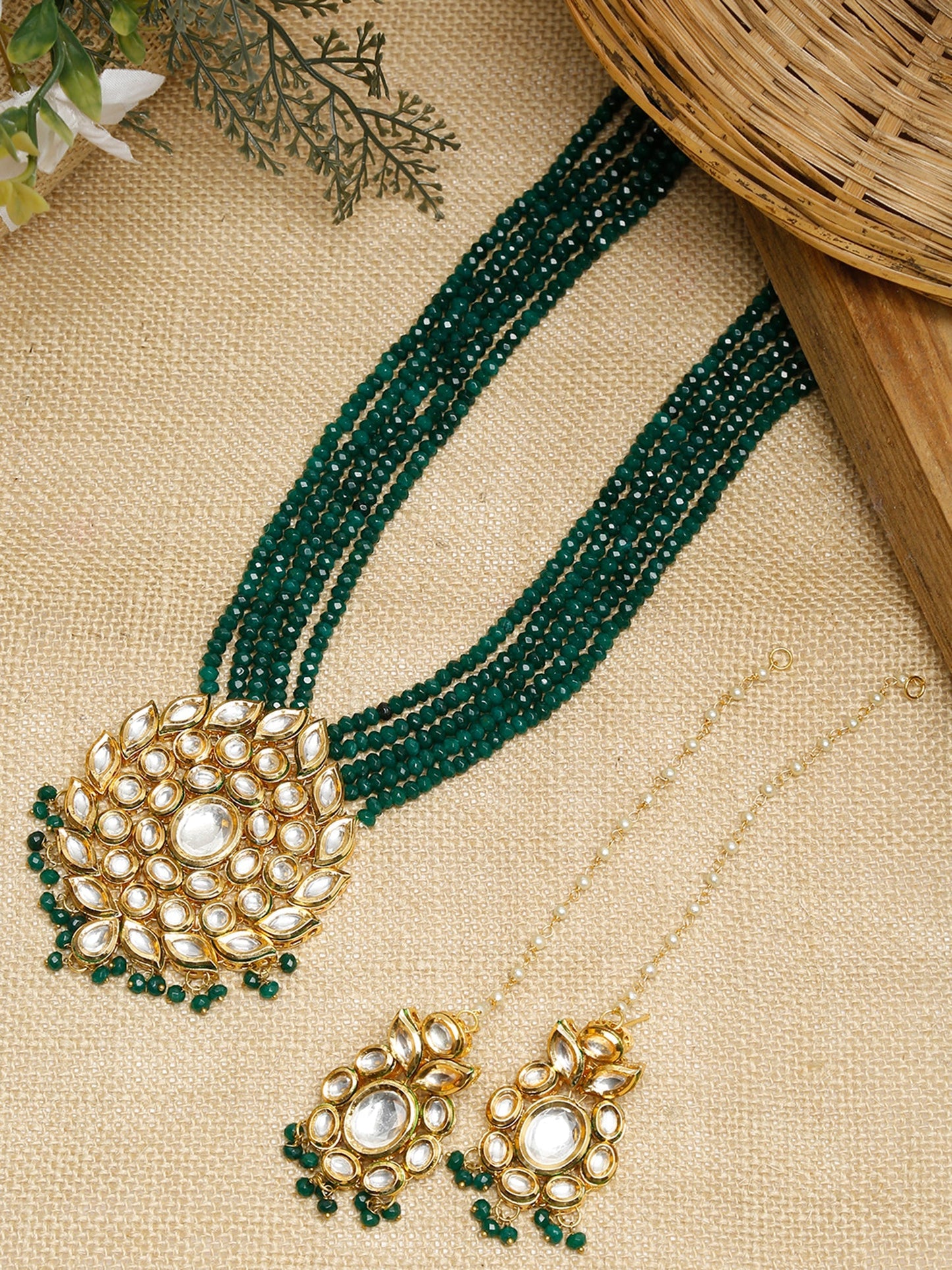 Long Kundan Neckpiece With Earrings - Ruby Raang