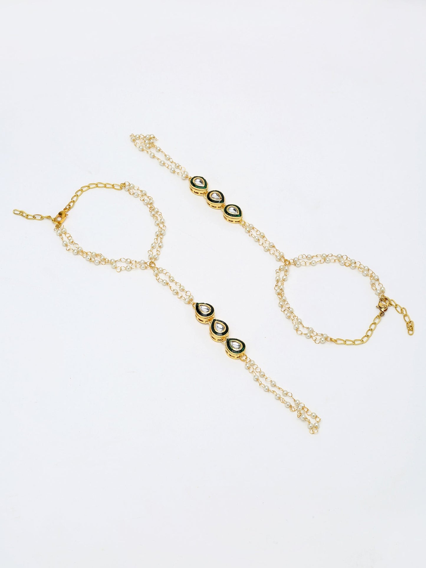 Kundan Hand Harness Set Of 2 - Ruby Raang