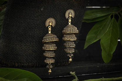 Mominos Fashion Johar Kamal Peacock Design Golden Colour Earrings