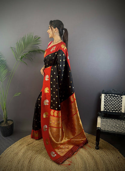 Joban Fashion Maroon Butti Banarasi Silk Sarees
