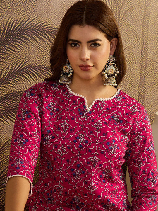 Sangria Floral Printed Pure Cotton Kurta