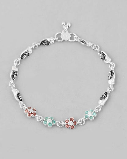 VOJ Set of 2 Stone Studded Mutli Color Flower Shaped Anklet
