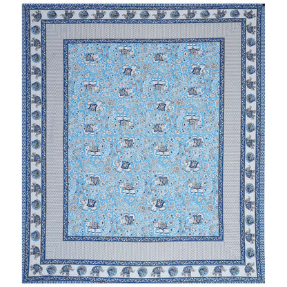 Rudra Bazaar Blue 210 TC Cotton Double King Bedsheet With 2 Pillow Covers