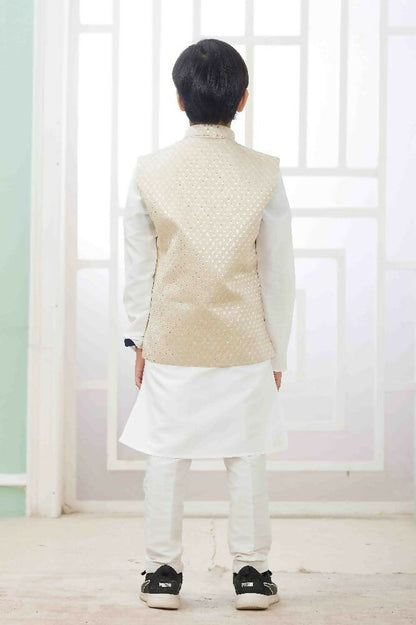 Raivat Ethnic Art Silk Embroidery Work 3 Pics Jacket Set In Off White Colour