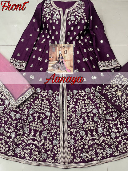 Anaita Purple Embroidered Art Silk Anarkali Suit