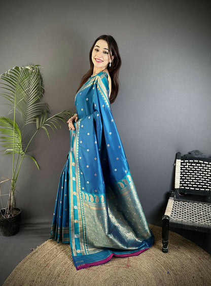 Joban Fashion Sky Blue Banarasi Soft Silk Woven Saree