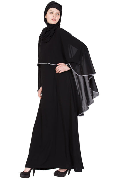 Bashariya A Line Abaya With Attached Georgette Cape For Full Coverage