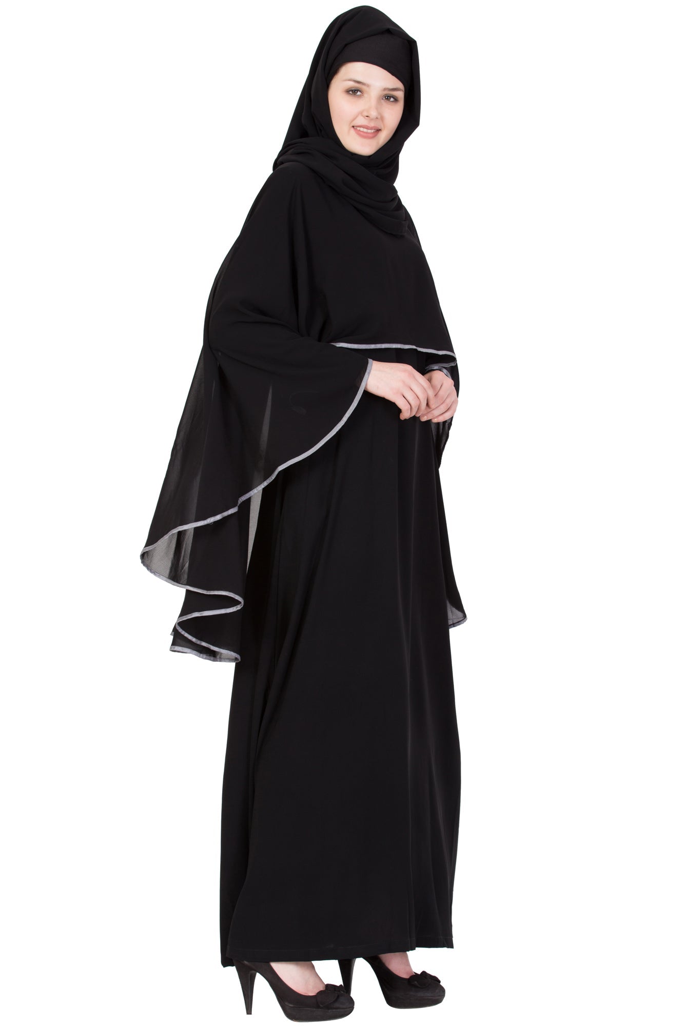 Bashariya A Line Abaya With Attached Georgette Cape For Full Coverage