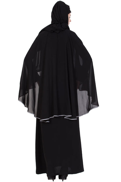Bashariya A Line Abaya With Attached Georgette Cape For Full Coverage