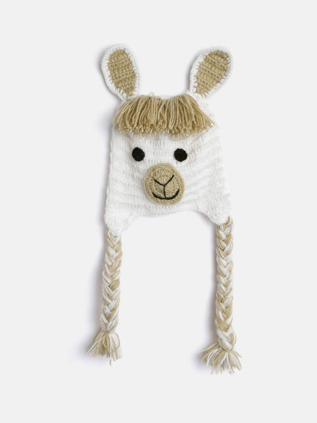 Chutput Kids Woollen Hand Knitted Llama Detail Cap - White