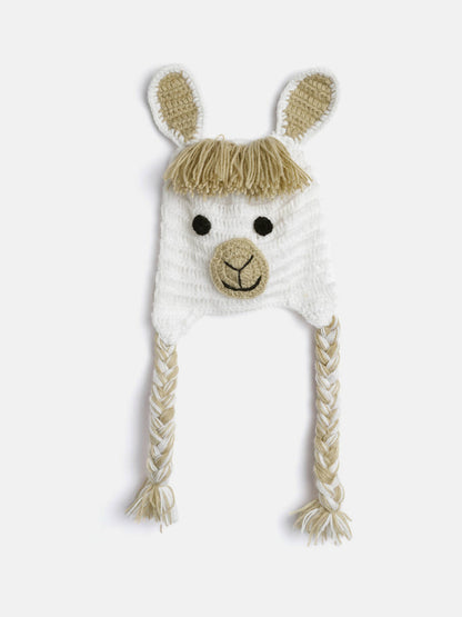 Chutput Kids Woollen Hand Knitted Llama Detail Cap - White