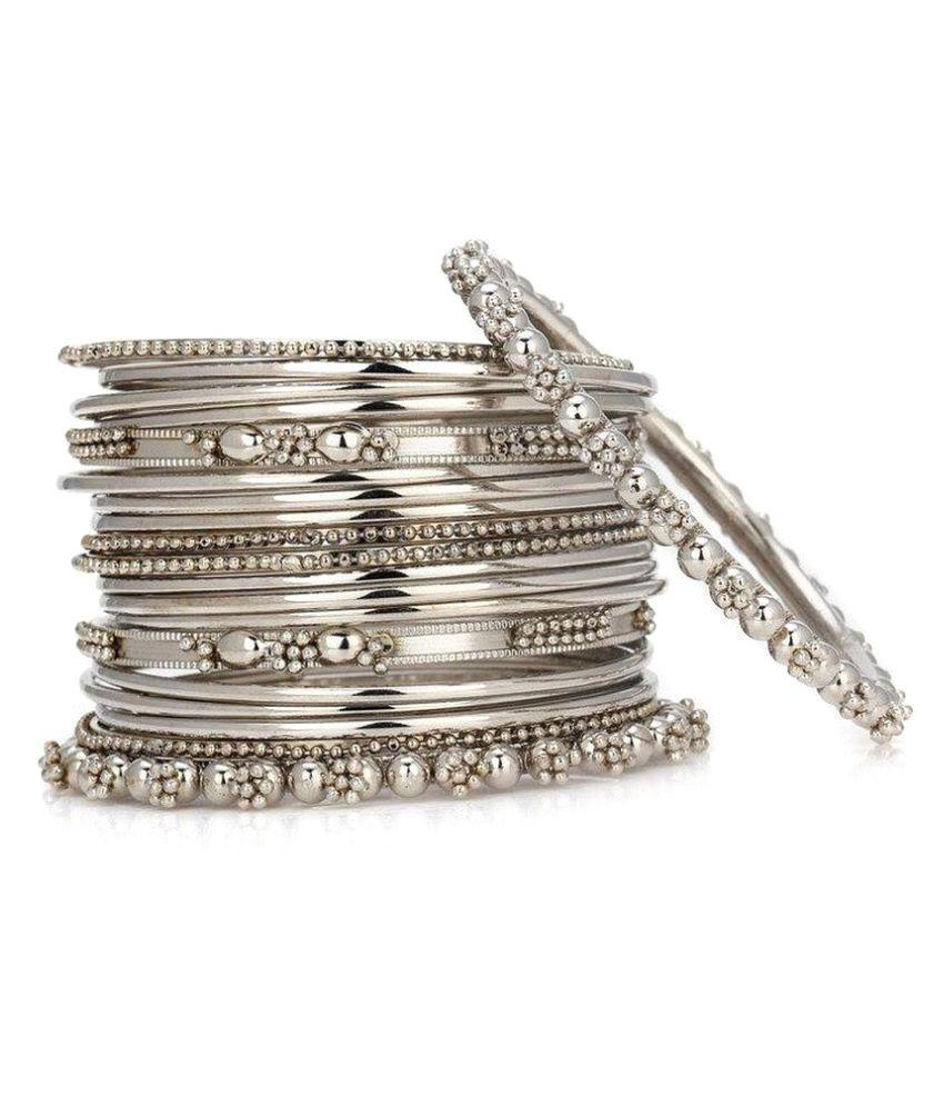 Rhodium-Plated Alloy Silver Trendy Stylish Bangle Set - The Pari