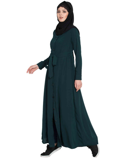 Bashariya Front Open Abaya In Firdaus Fabric With Fabric Belt and Side Pockets