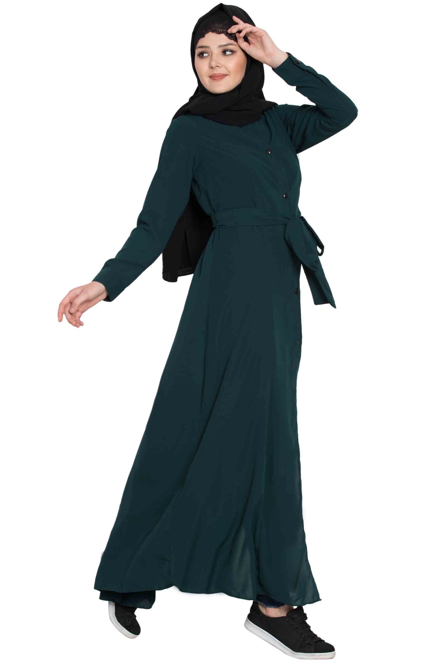 Bashariya Front Open Abaya In Firdaus Fabric With Fabric Belt and Side Pockets
