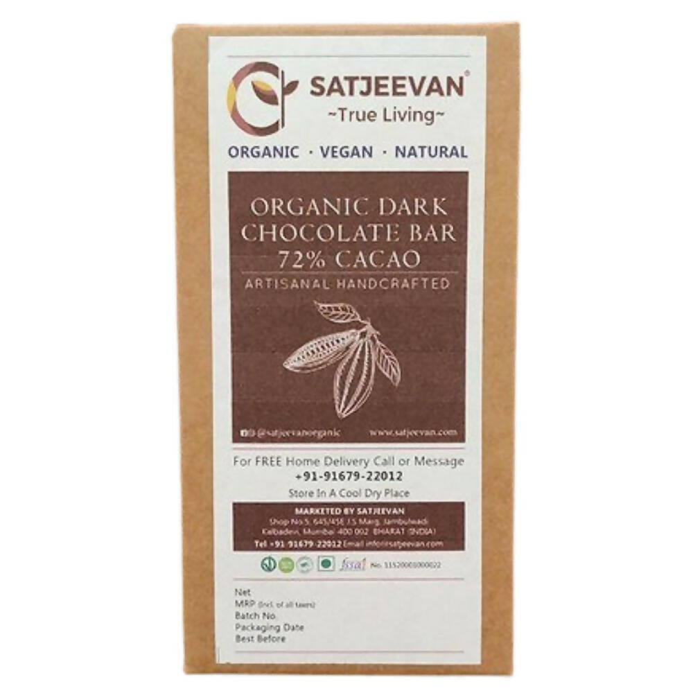 Satjeevan Organic Dark Chocolate Bar 72% Cacao