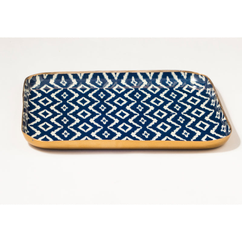 Blue Ikat Square Platter With Bowl