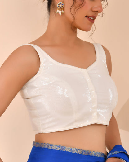 Amodini Designer Studio Women's White Sequined Blouse