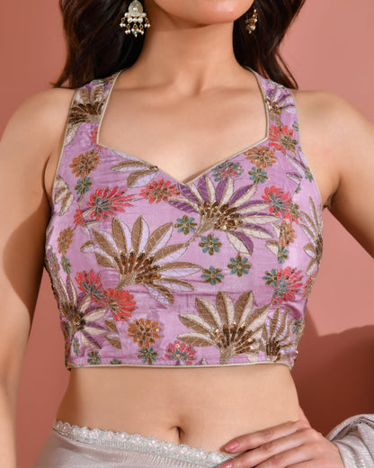Amodini Designer Studio Women's Position Print Sequined Embellished Halter Neck Lavender Blouse