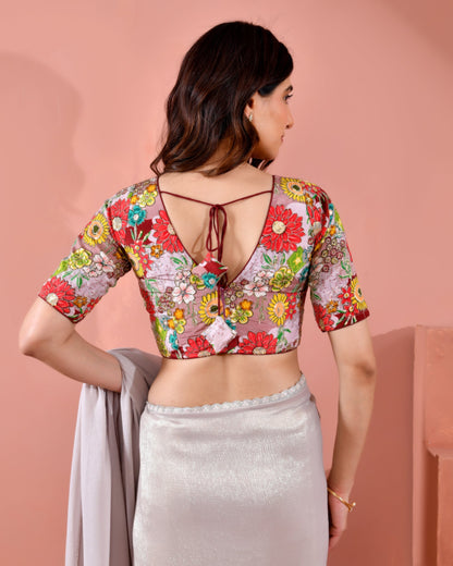 Amodini Designer Studio Women's Mauve Sequin Zara Multicolored Postion Print Blouse with Sleeves