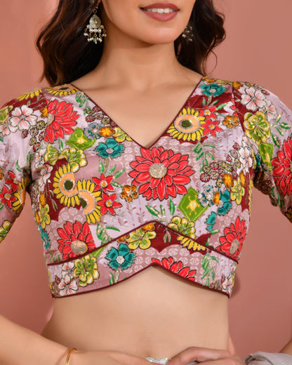 Amodini Designer Studio Women's Mauve Sequin Zara Multicolored Postion Print Blouse with Sleeves