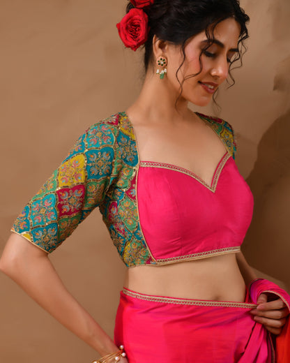 Amodini Designer Studio Women's Madhubala Style Pink Blouse With Sleeves