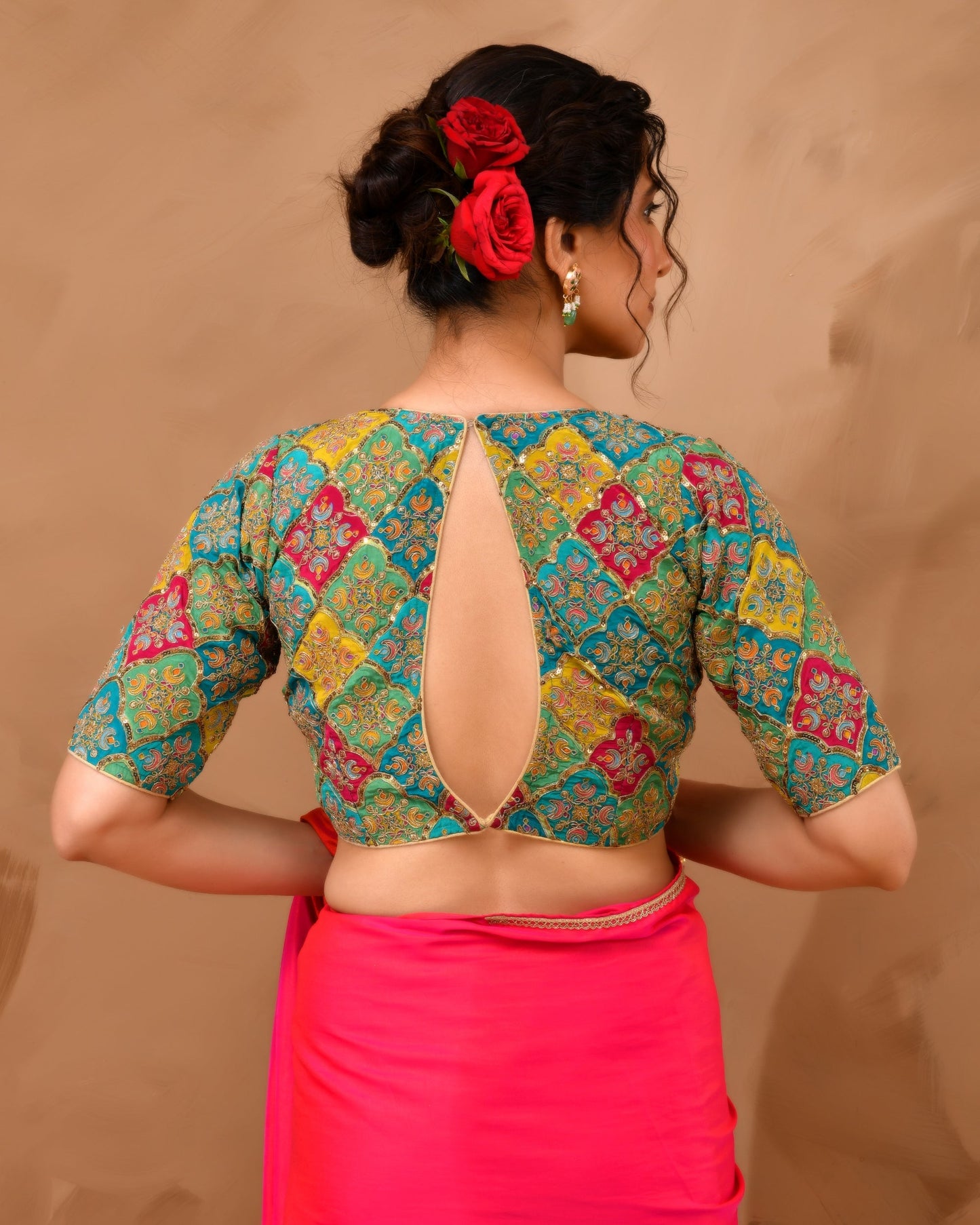 Amodini Designer Studio Women's Madhubala Style Pink Blouse With Sleeves