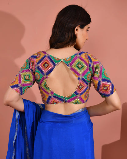 Amodini Designer Studio Women's Multicolor Geometric Pattern Cut Dana Embroidered Blouse