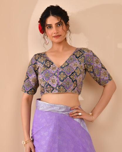 Amodini Designer Studio Women's Purple Geometric Pattern Embroidered Blouse